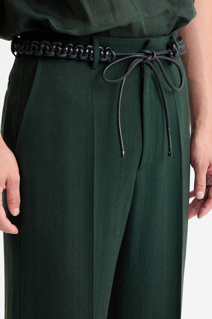 Dark green silky loose-fit pants