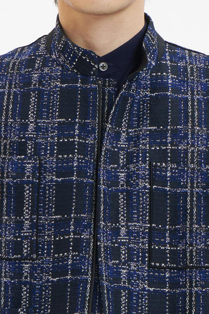 Navy Check Short Jacket