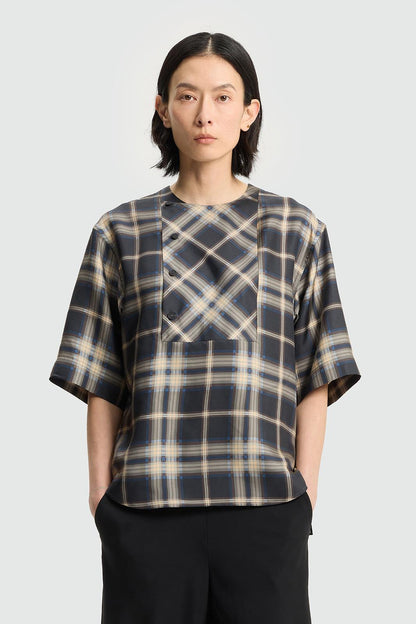 Silk check medium sleeve shirt