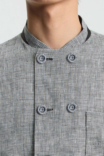 ‌Linen Houndstooth Double-Breasted Blazer