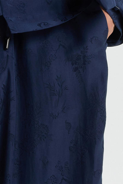 Navy Silk Jacquard Pants