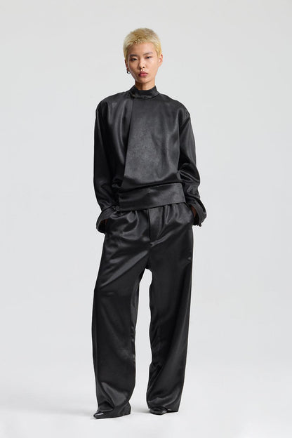 Dark Brown Suangyun Sha Chinese Top with Asymmetric Placket