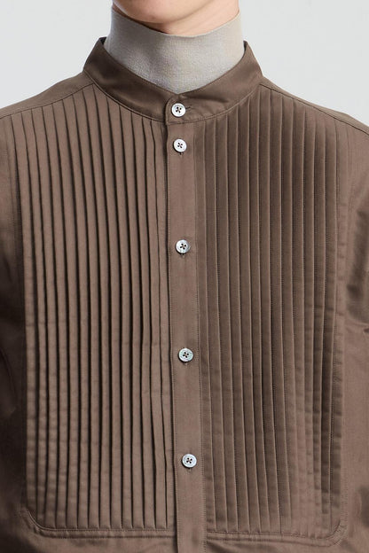 Brown Silk Cotton Tuxedo Shirt