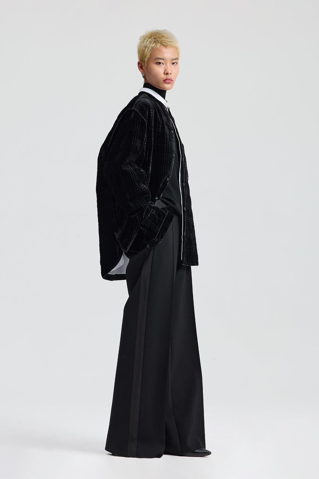 Black Velvet Plaid Quilted Shirt Jacket