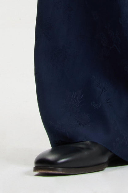 Navy Silk Jacquard Pants
