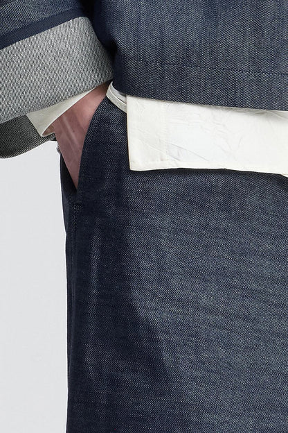 Navy denim Stiffened Drawstring Loose-Fit Trousers