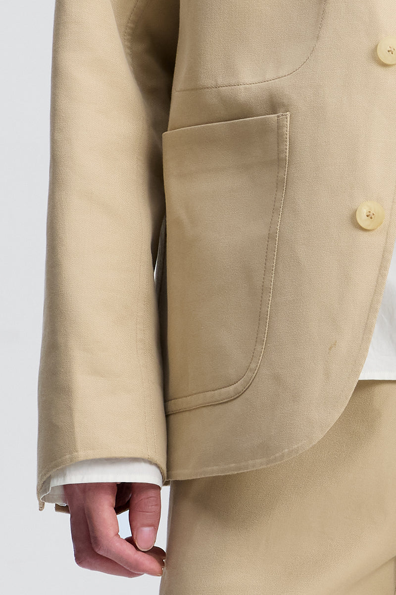 Khaki Silk-Cotton Unstructured Jacket