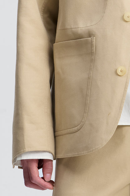 Khaki Silk-Cotton Unstructured Jacket