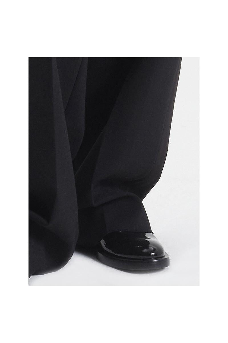 Black wool-blend wide leg pant