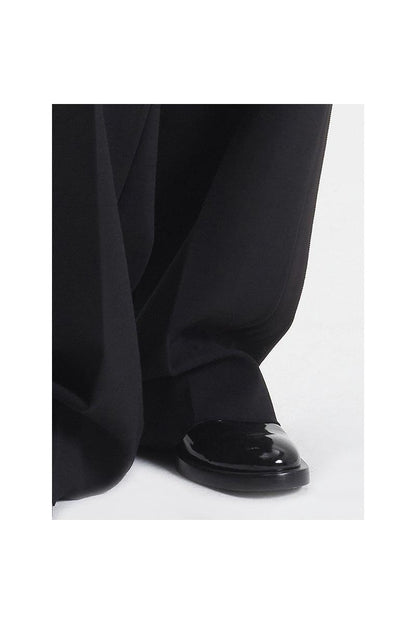 Black wool-blend wide leg pant