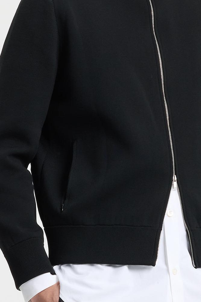 Black Double-Faced Knit Stand Collar Cardigan