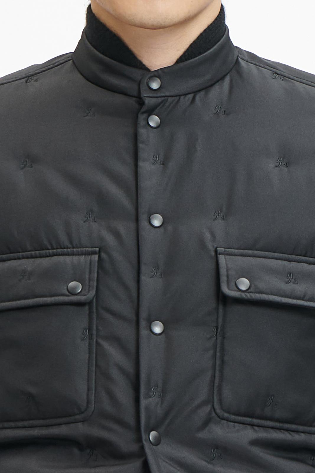 Black Silk Padded Shirt Jacket with "XianSheng" Embroidery