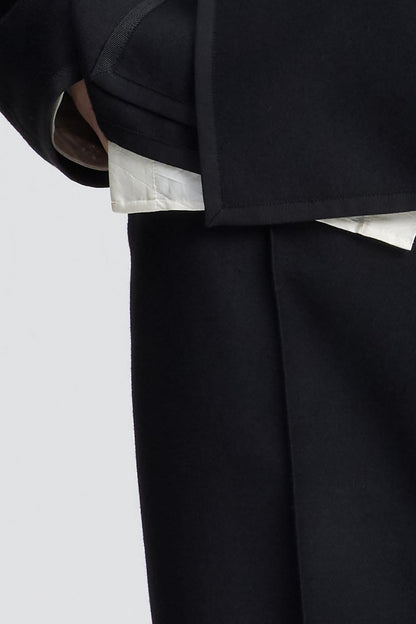 Black Double Face Wool Tapered Cropped Pants