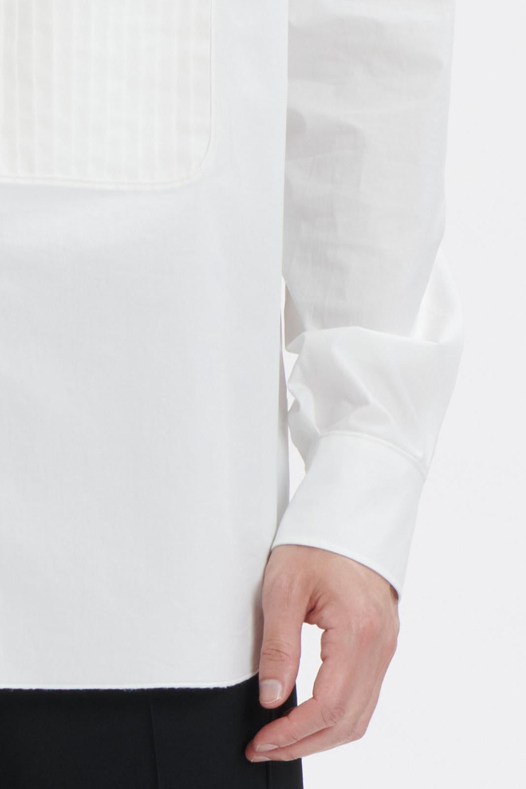 White Cotton Front Pleated Tuxedo Shirt
