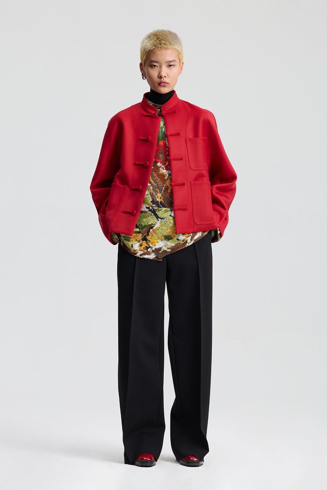 Wool Blend Chinese Red Jacket (Long)