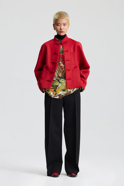 Wool Blend Chinese Red Jacket (Long)