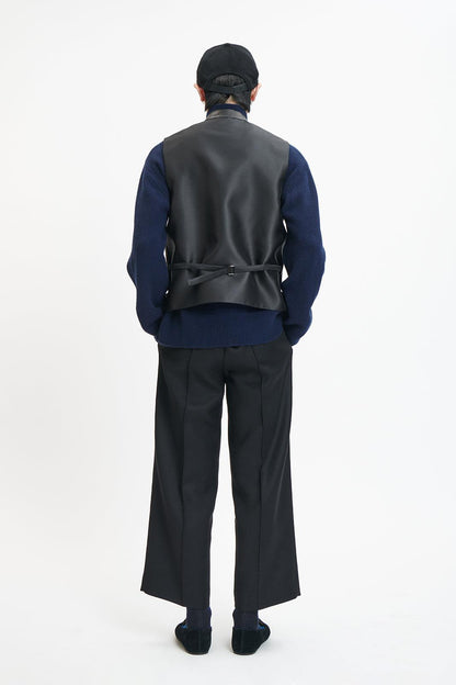 Black Leather Chinese Vest with "HULU" Shape Frogs