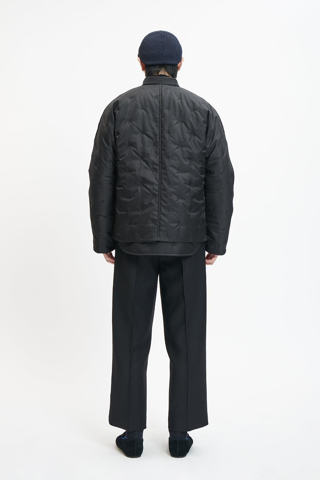 Black Silk Padded Chinese Jacket with "XianSheng" Embroidery