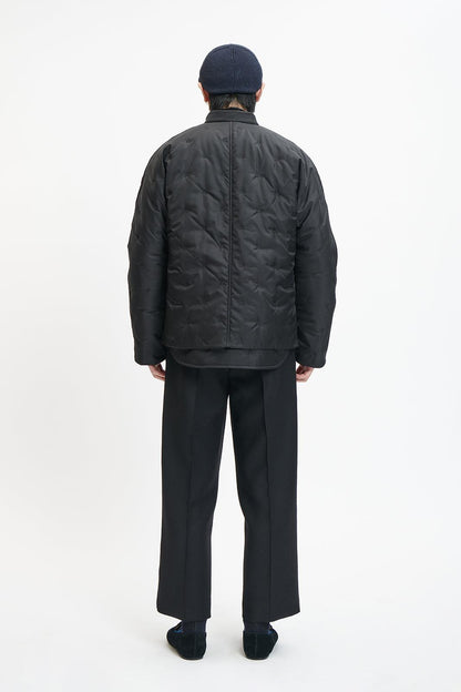 Black Silk Padded Chinese Jacket with "XianSheng" Embroidery