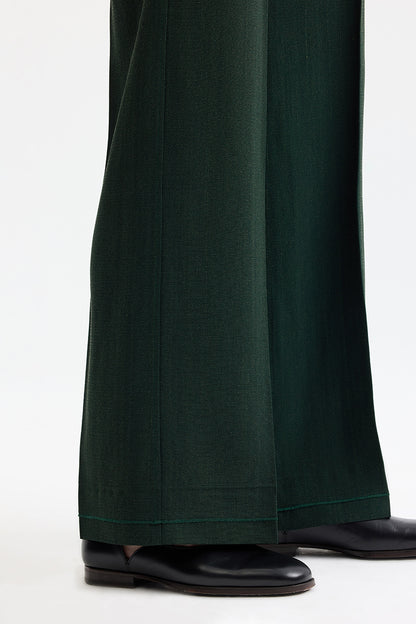 Dark green silky loose-fit pants