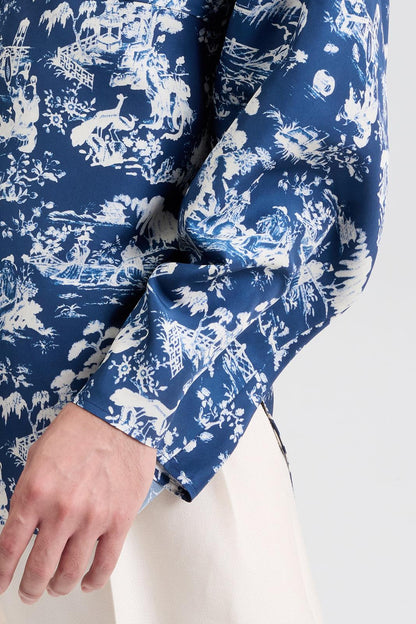 Ancient People Print Chinese Silk Shirt in SIlk
