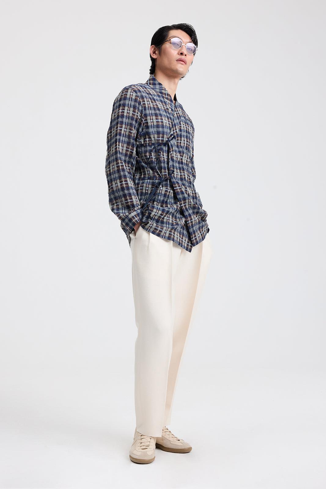 Cross-Over Shirt in Silk Cotton Check