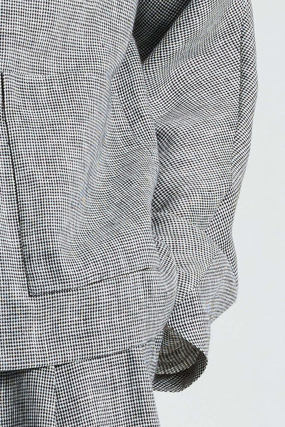 ‌Linen Houndstooth Double-Breasted Blazer