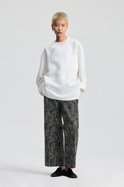 White Leaf Embroidered Round Neck Top