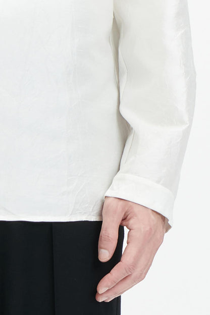 Washed Wrinkled Chinese Stand Collar Shirt