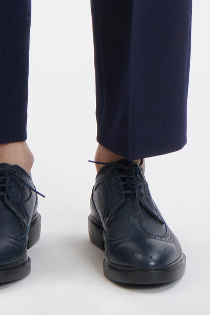 Navy Double Face Wool Cropped Pants