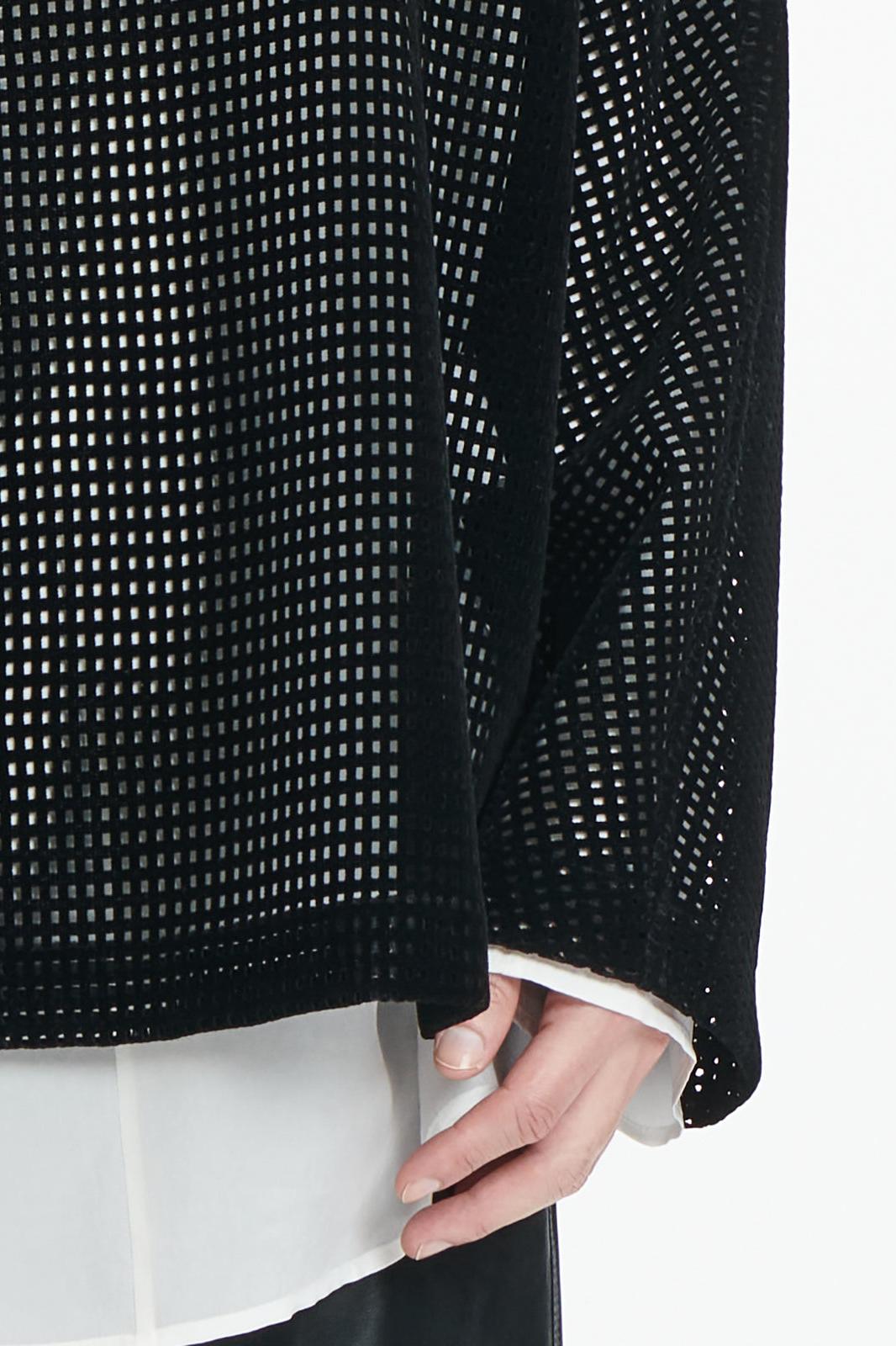 Black Velvet Loose-Fit Hollow-Out  Long Chinese Top