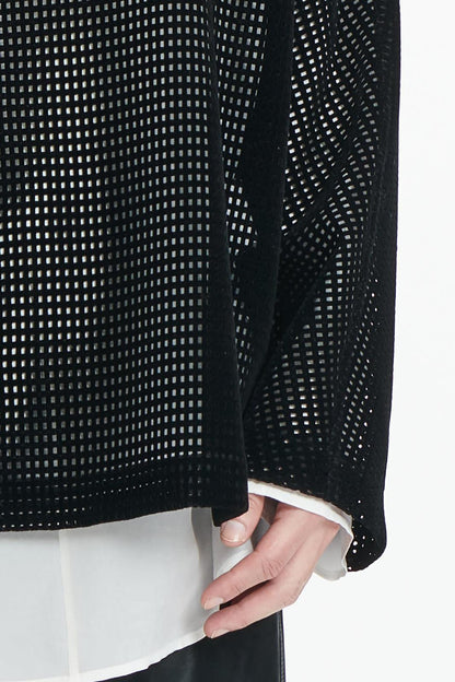 Black Velvet Loose-Fit Hollow-Out  Long Chinese Top