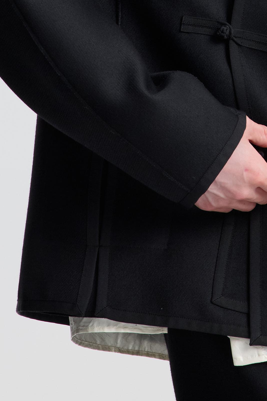 Black Double Face Wool Pipped Chinese Jacket