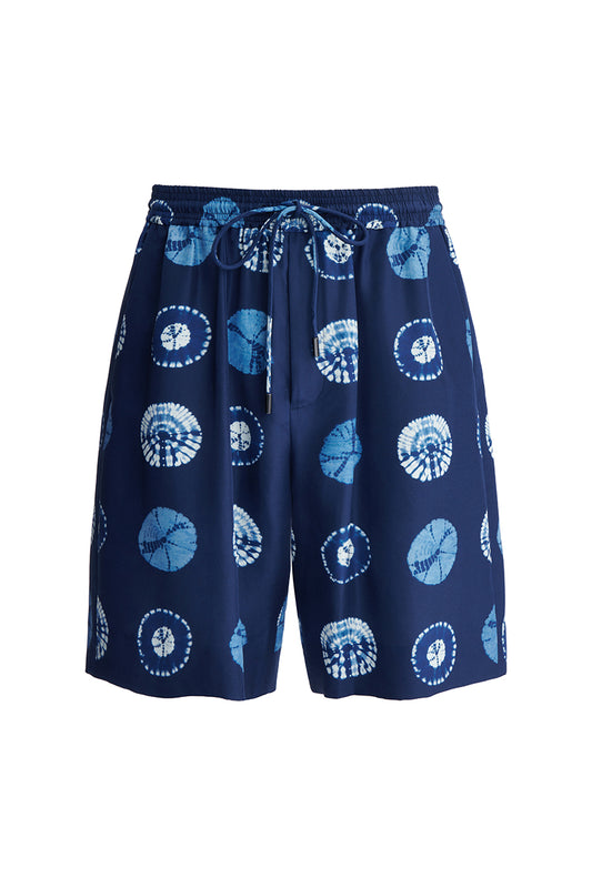 Navy silk printed shorts