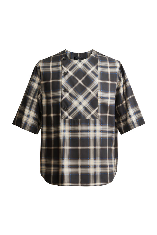 Silk check medium sleeve shirt