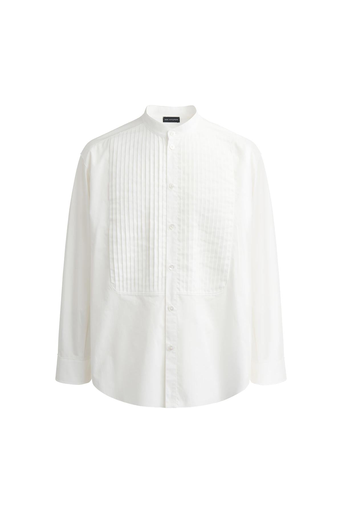 White Cotton Front Pleated Tuxedo Shirt