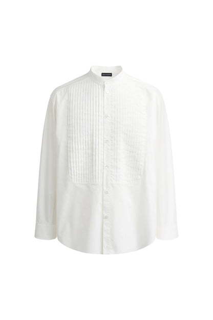 White Cotton Front Pleated Tuxedo Shirt