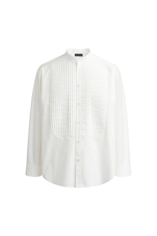 White Cotton Front Pleated Tuxedo Shirt