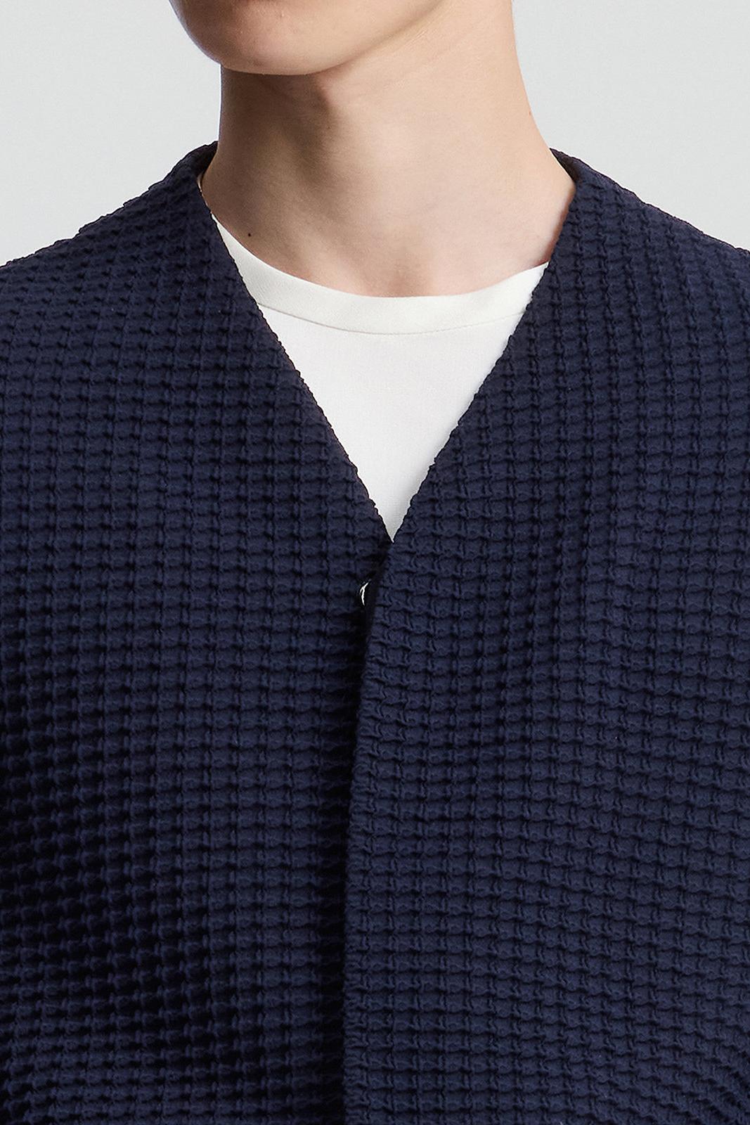 Dark Navy Wool-Blend Cardigan Jacket