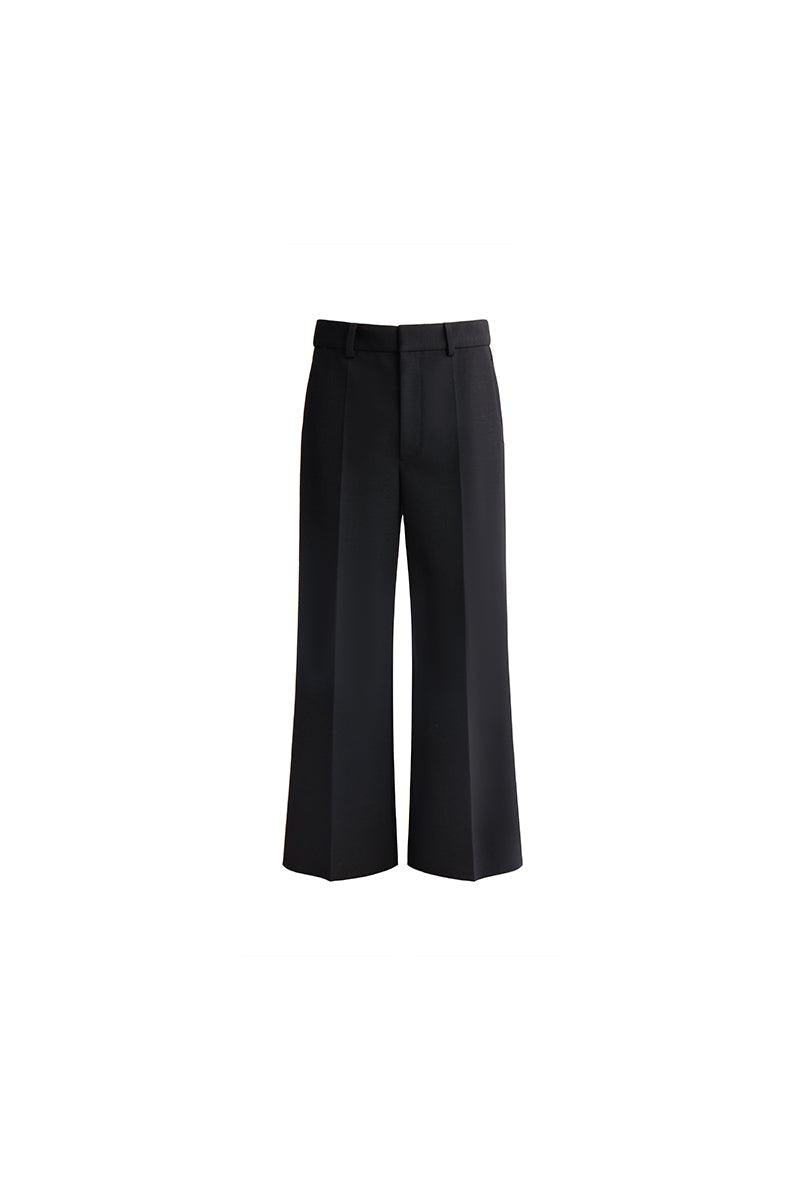 Black wool-blend wide leg pant