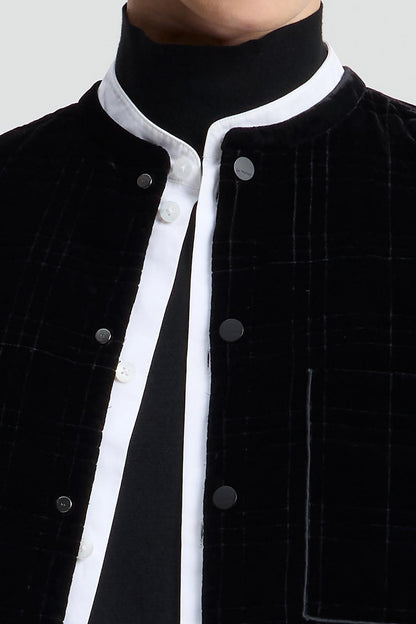 Black Velvet Plaid Quilted Shirt Jacket