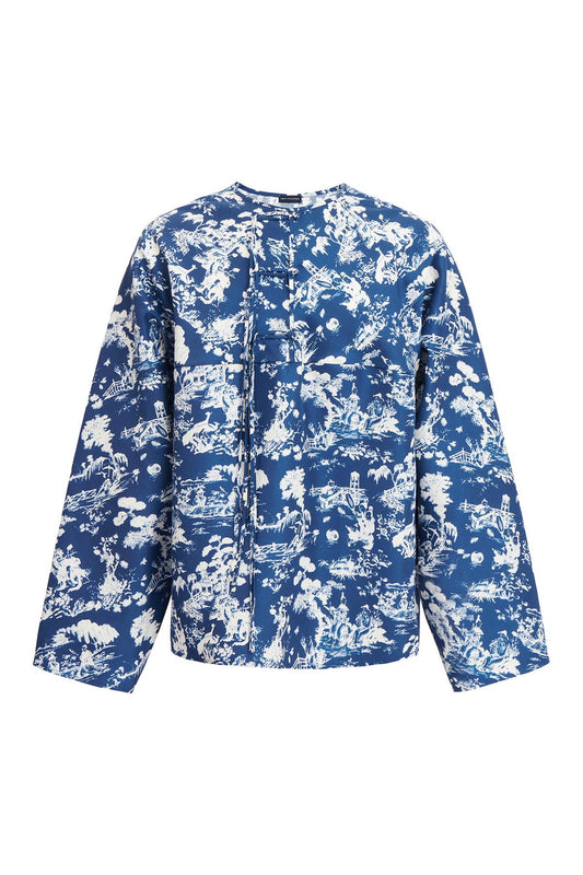 Ancient People Print Chinese Silk Shirt in SIlk