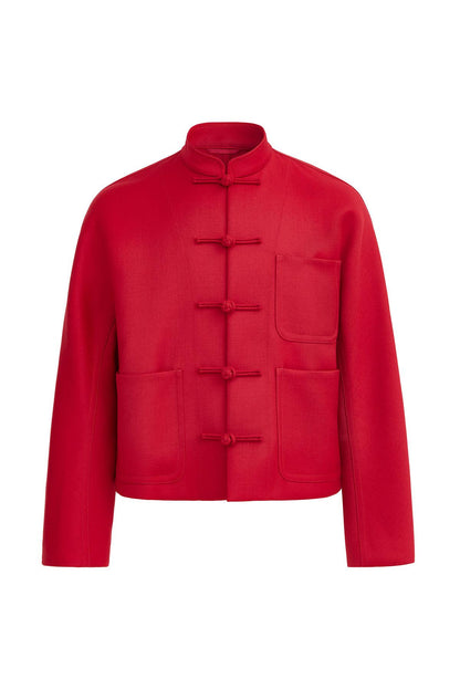 Wool Blend Chinese Red Jacket (Short)