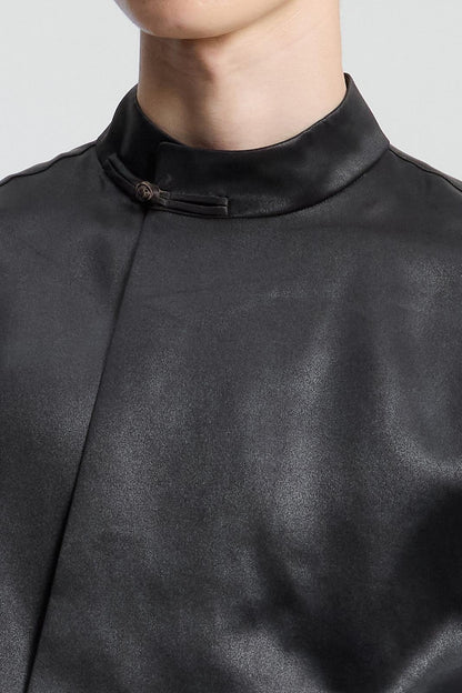 Dark Brown Suangyun Sha Chinese Top with Asymmetric Placket