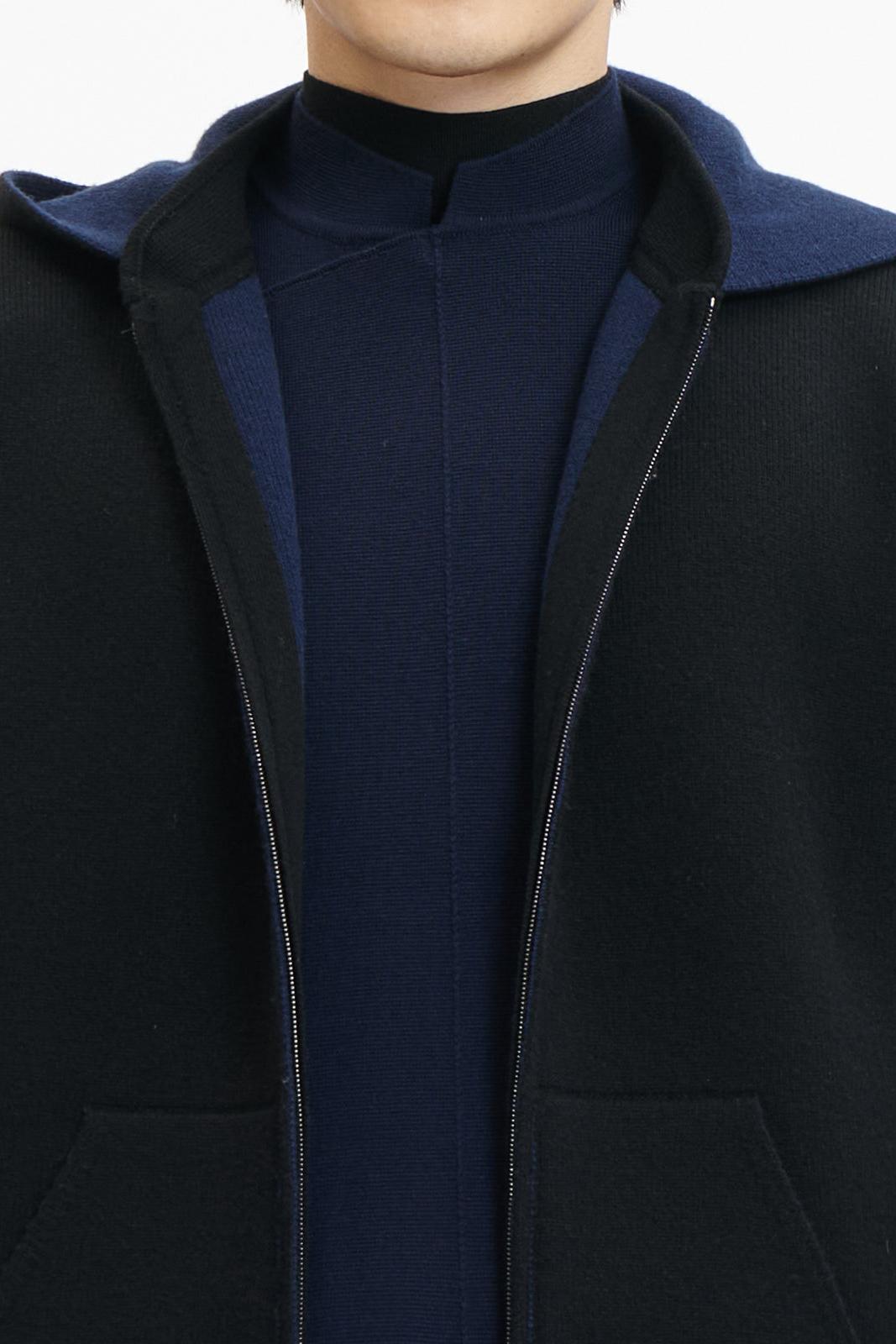 Cashmere Wool Double-Faced Knit Hooded Jacket