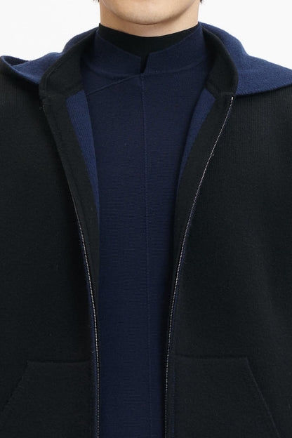 Cashmere Wool Double-Faced Knit Hooded Jacket