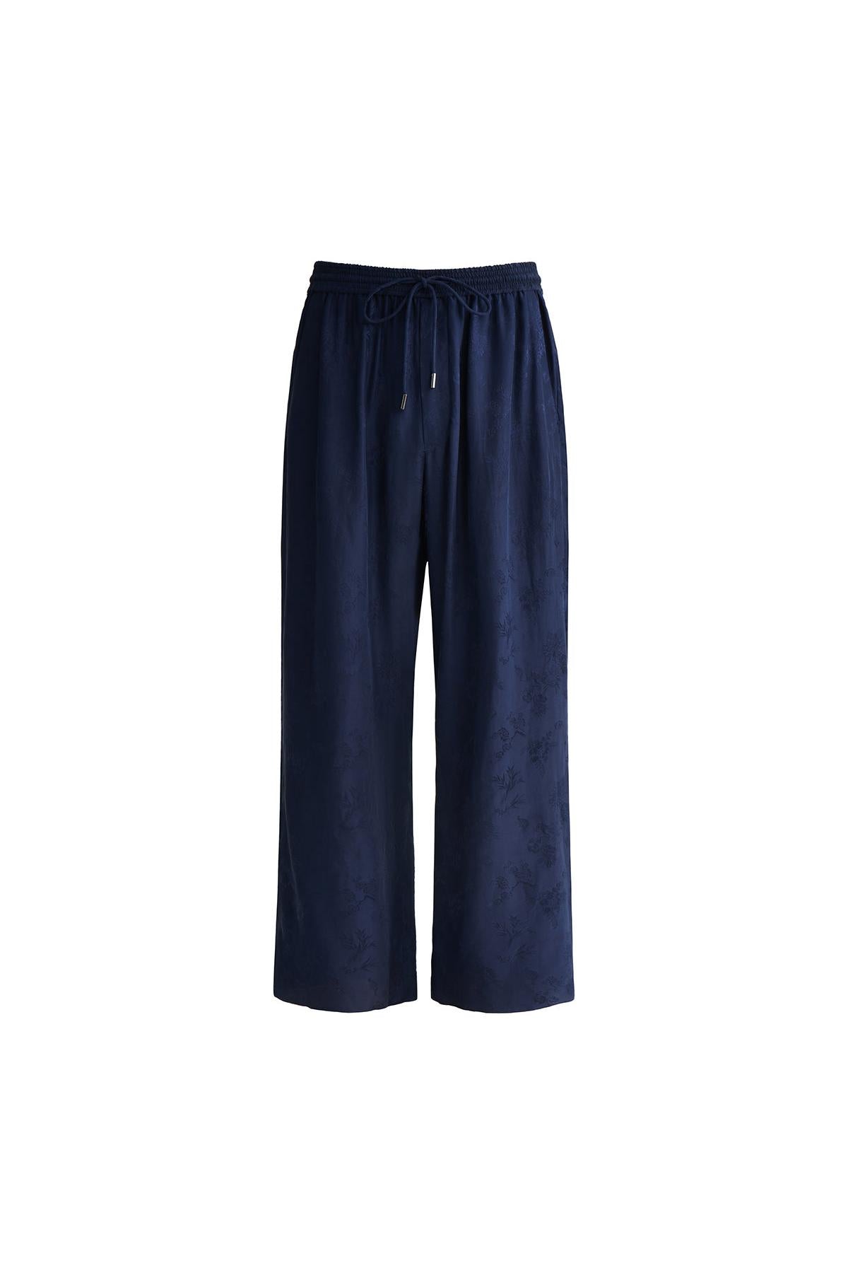 Navy Silk Jacquard Pants