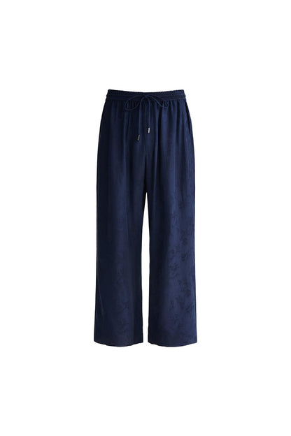 Navy Silk Jacquard Pants