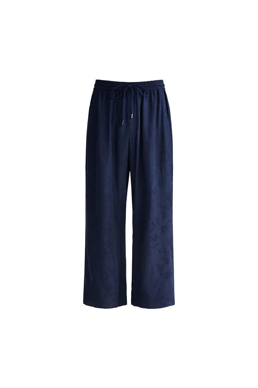 Navy Silk Jacquard Pants