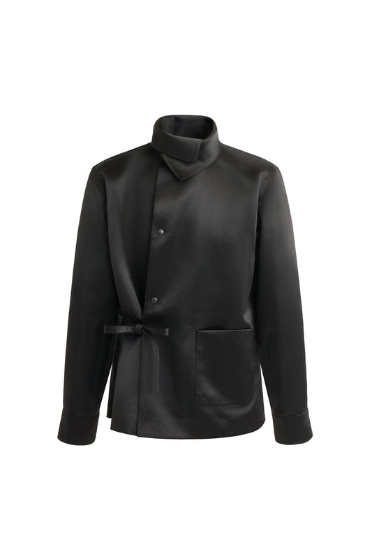 Stand Collar Jacket with Side Tie